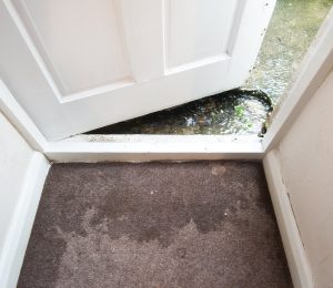Flood water is coming in through the house door